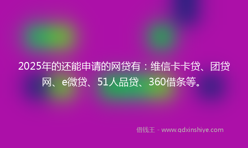 2025年的还能申请的网贷有：维信卡卡贷、团贷网、e微贷、51人品贷、360借条等。