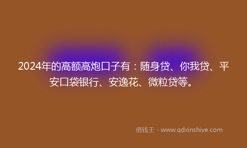 2024年的高额高炮口子有：随身贷、你我贷、平安口袋银行、安逸花、微粒贷等。