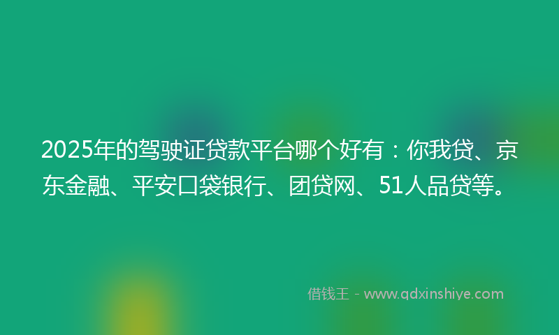 2025年的驾驶证贷款平台哪个好有：你我贷、京东金融、平安口袋银行、团贷网、51人品贷等。
