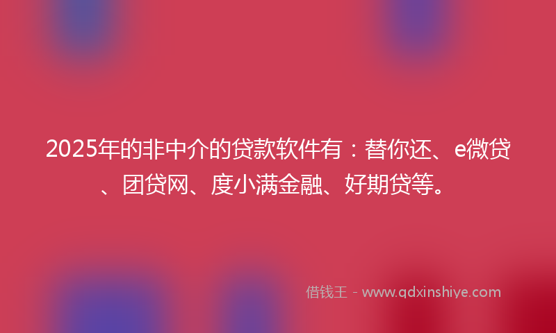 2025年的非中介的贷款软件有：替你还、e微贷、团贷网、度小满金融、好期贷等。