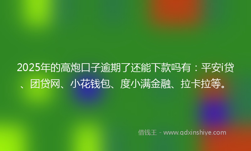 2025年的高炮口子逾期了还能下款吗有：平安i贷、团贷网、小花钱包、度小满金融、拉卡拉等。