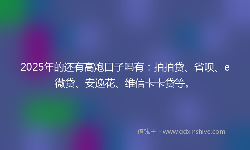 2025年的还有高炮口子吗有：拍拍贷、省呗、e微贷、安逸花、维信卡卡贷等。