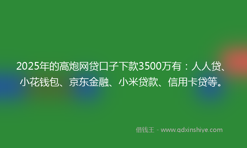2025年的高炮网贷口子下款3500万有：人人贷、小花钱包、京东金融、小米贷款、信用卡贷等。