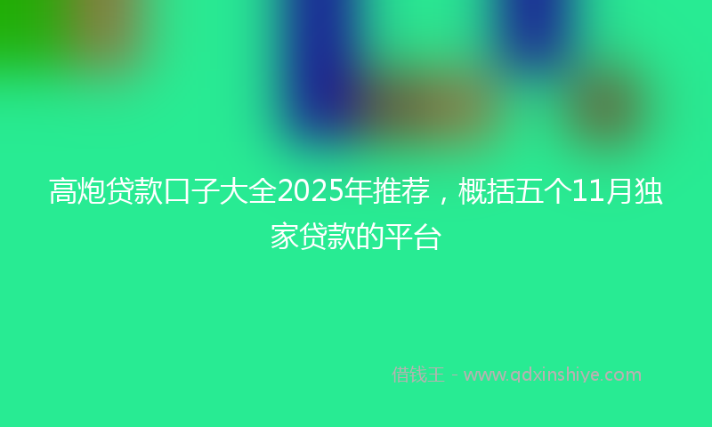 高炮贷款口子大全2025年推荐，概括五个11月独家贷款的平台