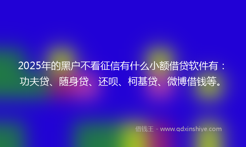 2025年的黑户不看征信有什么小额借贷软件有：功夫贷、随身贷、还呗、柯基贷、微博借钱等。