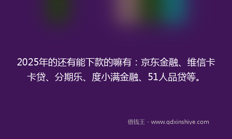 2025年的还有能下款的嘛有：京东金融、维信卡卡贷、分期乐、度小满金融、51人品贷等。