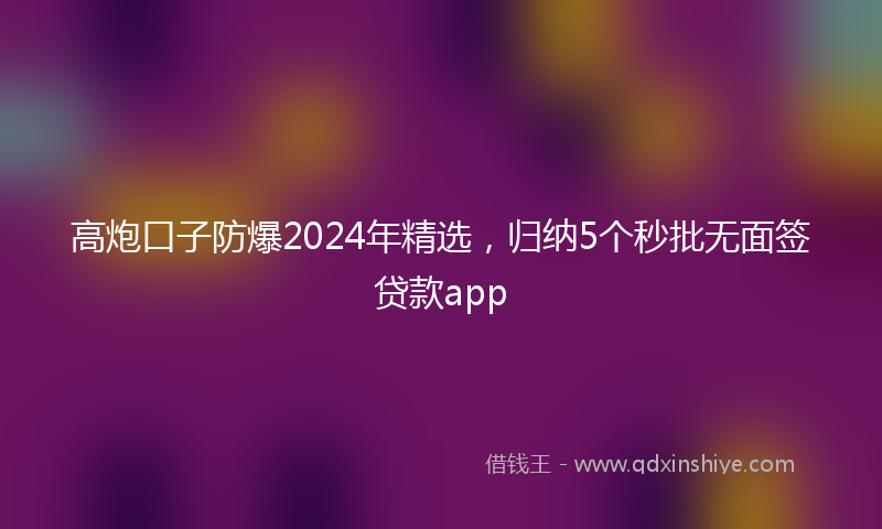 高炮口子防爆2024年精选，归纳5个秒批无面签贷款app