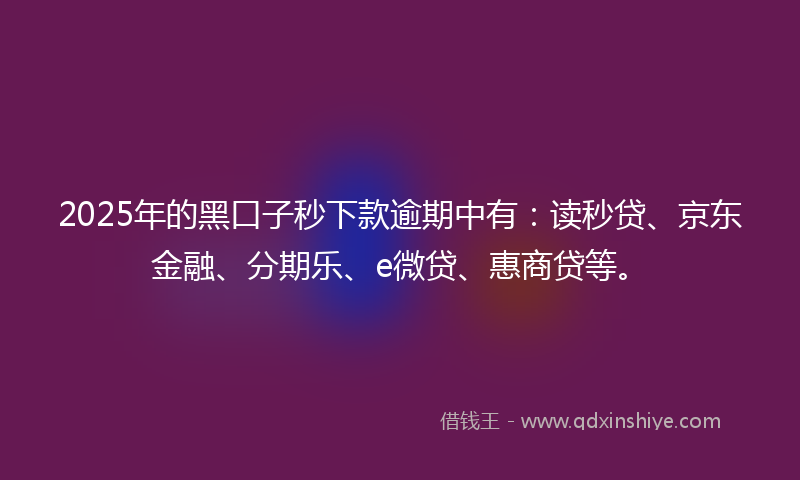 2025年的黑口子秒下款逾期中有：读秒贷、京东金融、分期乐、e微贷、惠商贷等。