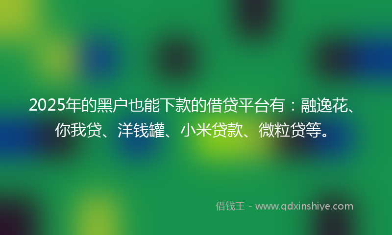 2025年的黑户也能下款的借贷平台有：融逸花、你我贷、洋钱罐、小米贷款、微粒贷等。