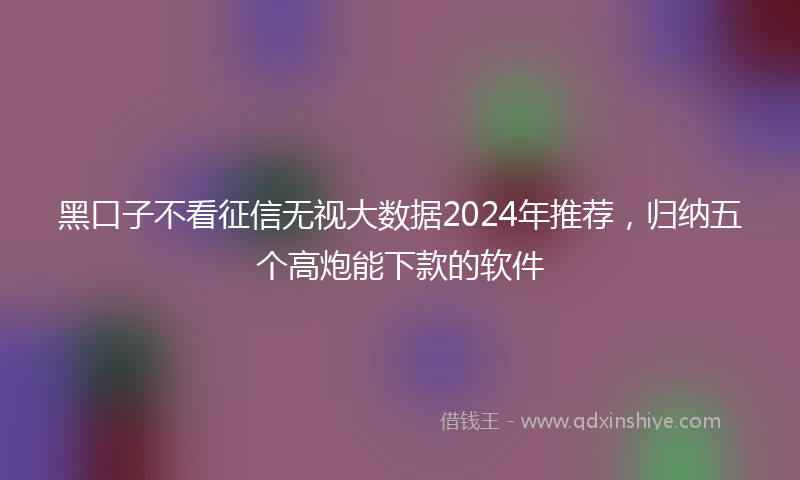 黑口子不看征信无视大数据2024年推荐，归纳五个高炮能下款的软件