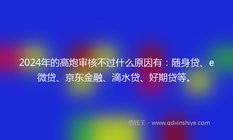 2024年的高炮审核不过什么原因有：随身贷、e微贷、京东金融、滴水贷、好期贷等。