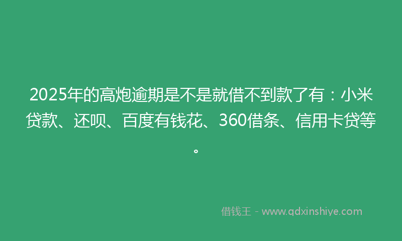 2025年的高炮逾期是不是就借不到款了有：小米贷款、还呗、百度有钱花、360借条、信用卡贷等。