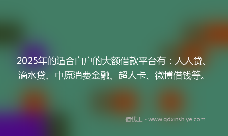 2025年的适合白户的大额借款平台有：人人贷、滴水贷、中原消费金融、超人卡、微博借钱等。