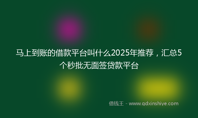 马上到账的借款平台叫什么2025年推荐，汇总5个秒批无面签贷款平台