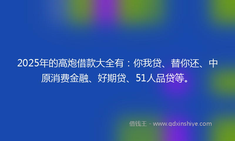 2025年的高炮借款大全有：你我贷、替你还、中原消费金融、好期贷、51人品贷等。