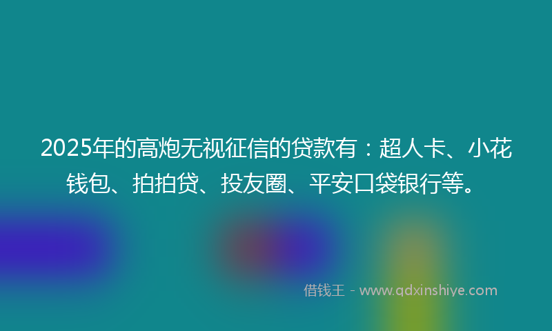 2025年的高炮无视征信的贷款有：超人卡、小花钱包、拍拍贷、投友圈、平安口袋银行等。