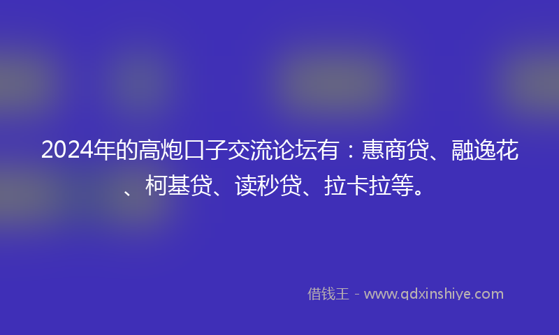 2024年的高炮口子交流论坛有：惠商贷、融逸花、柯基贷、读秒贷、拉卡拉等。