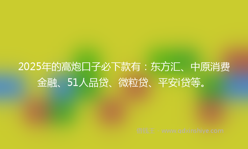 2025年的高炮口子必下款有：东方汇、中原消费金融、51人品贷、微粒贷、平安i贷等。