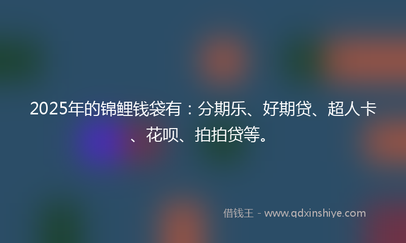 2025年的锦鲤钱袋有：分期乐、好期贷、超人卡、花呗、拍拍贷等。