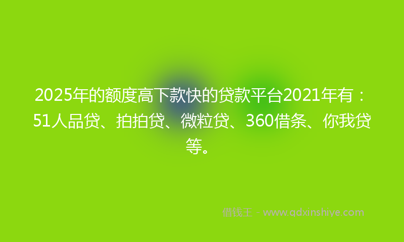 2025年的额度高下款快的贷款平台2021年有：51人品贷、拍拍贷、微粒贷、360借条、你我贷等。