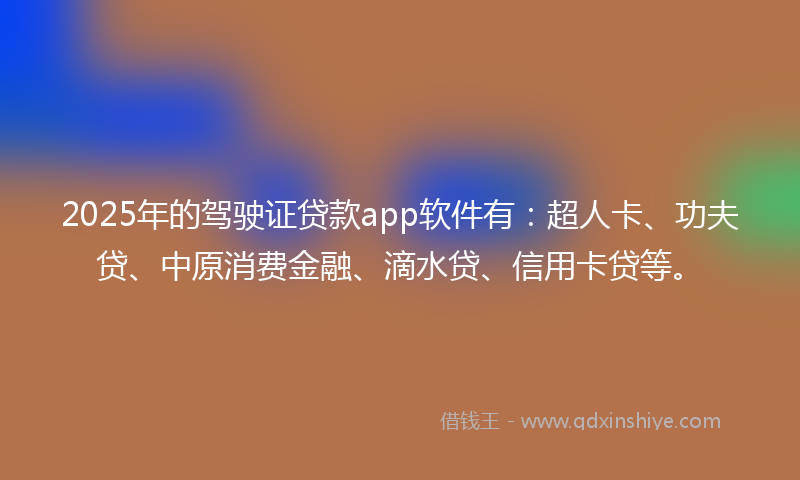 2025年的驾驶证贷款app软件有：超人卡、功夫贷、中原消费金融、滴水贷、信用卡贷等。