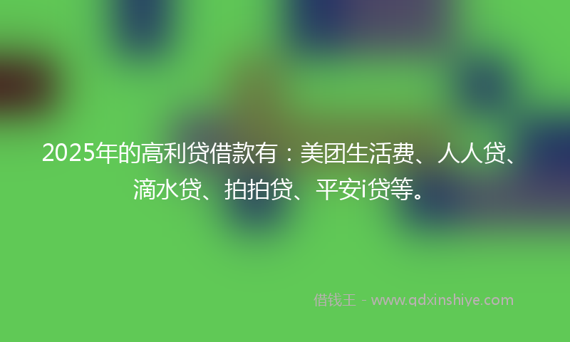 2025年的高利贷借款有：美团生活费、人人贷、滴水贷、拍拍贷、平安i贷等。
