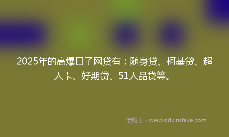 2025年的高爆口子网贷有：随身贷、柯基贷、超人卡、好期贷、51人品贷等。