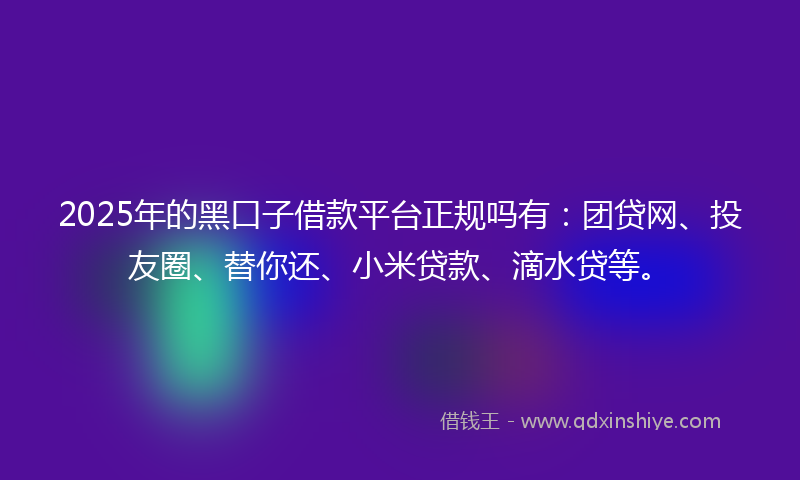 2025年的黑口子借款平台正规吗有：团贷网、投友圈、替你还、小米贷款、滴水贷等。