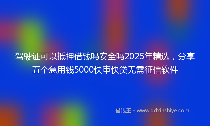 驾驶证可以抵押借钱吗安全吗2025年精选，分享五个急用钱5000快审快贷无需征信软件