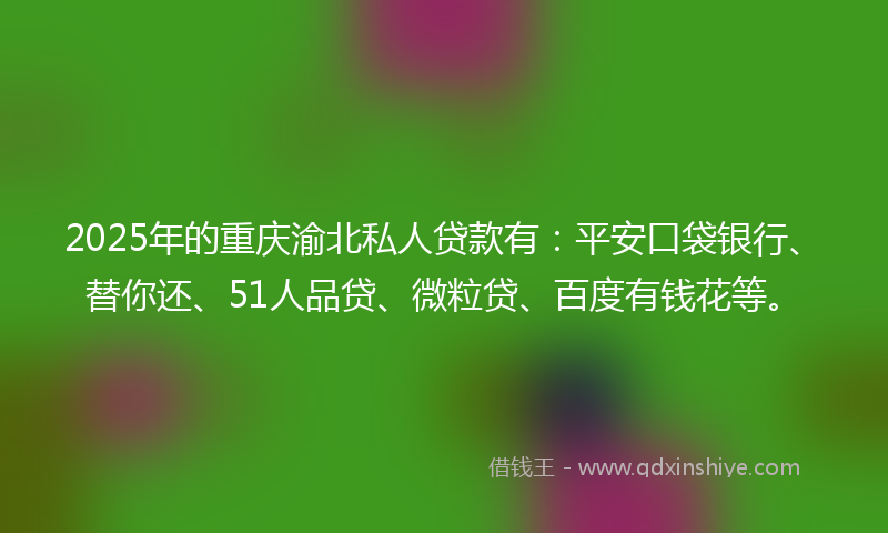 2025年的重庆渝北私人贷款有：平安口袋银行、替你还、51人品贷、微粒贷、百度有钱花等。