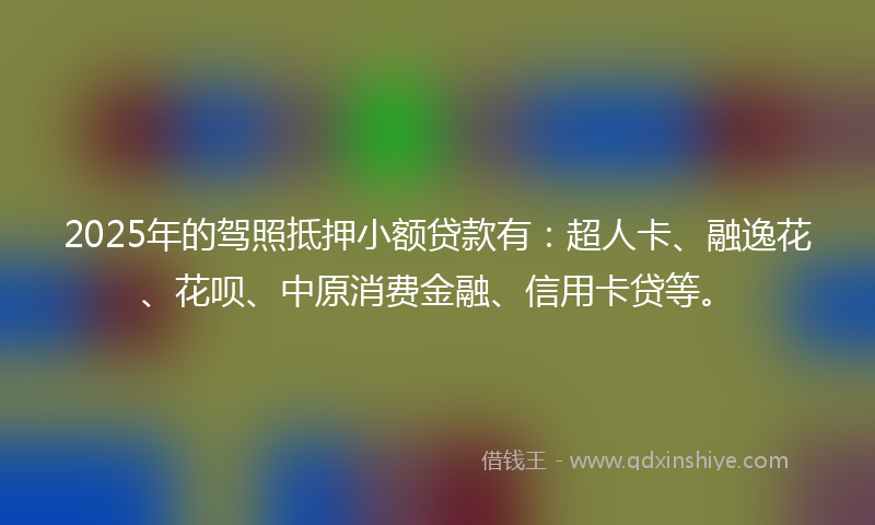 2025年的驾照抵押小额贷款有：超人卡、融逸花、花呗、中原消费金融、信用卡贷等。