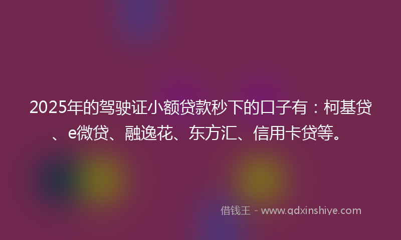2025年的驾驶证小额贷款秒下的口子有：柯基贷、e微贷、融逸花、东方汇、信用卡贷等。