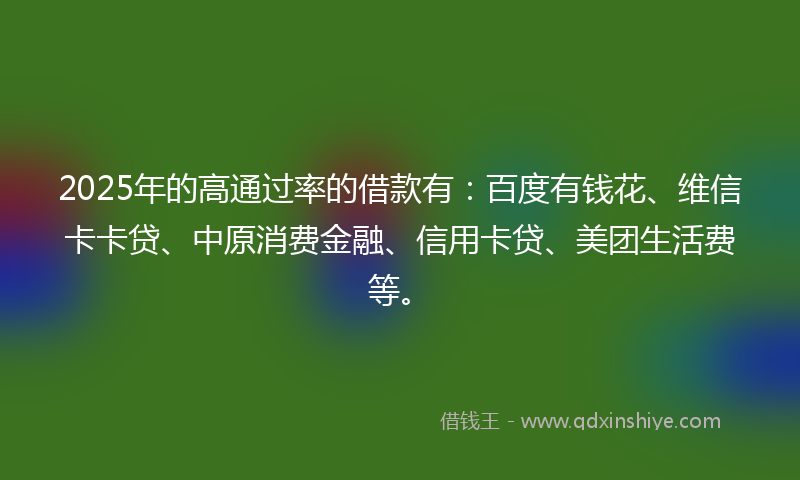 2025年的高通过率的借款有：百度有钱花、维信卡卡贷、中原消费金融、信用卡贷、美团生活费等。