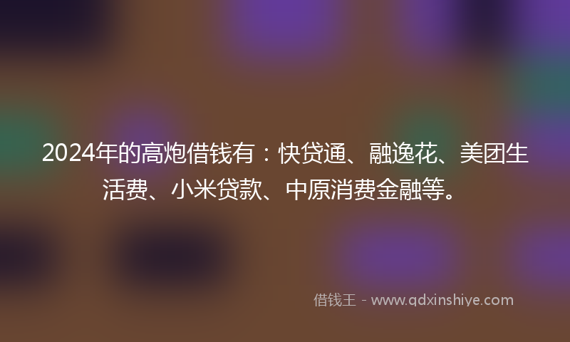 2024年的高炮借钱有：快贷通、融逸花、美团生活费、小米贷款、中原消费金融等。