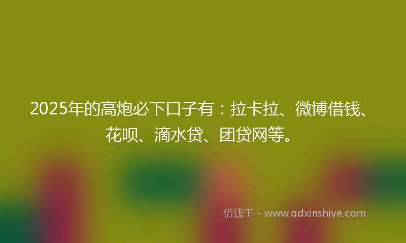 2025年的高炮必下口子有：拉卡拉、微博借钱、花呗、滴水贷、团贷网等。