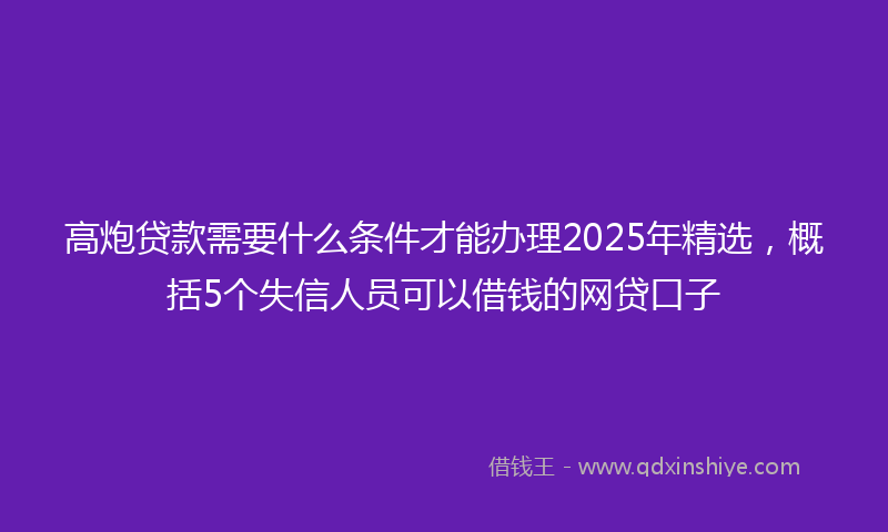 高炮贷款需要什么条件才能办理2025年精选，概括5个失信人员可以借钱的网贷口子
