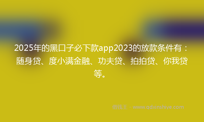 2025年的黑口子必下款app2023的放款条件有：随身贷、度小满金融、功夫贷、拍拍贷、你我贷等。