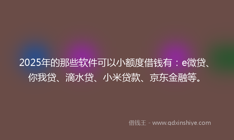 2025年的那些软件可以小额度借钱有：e微贷、你我贷、滴水贷、小米贷款、京东金融等。