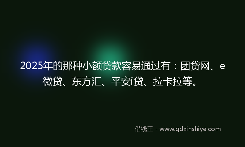 2025年的那种小额贷款容易通过有：团贷网、e微贷、东方汇、平安i贷、拉卡拉等。
