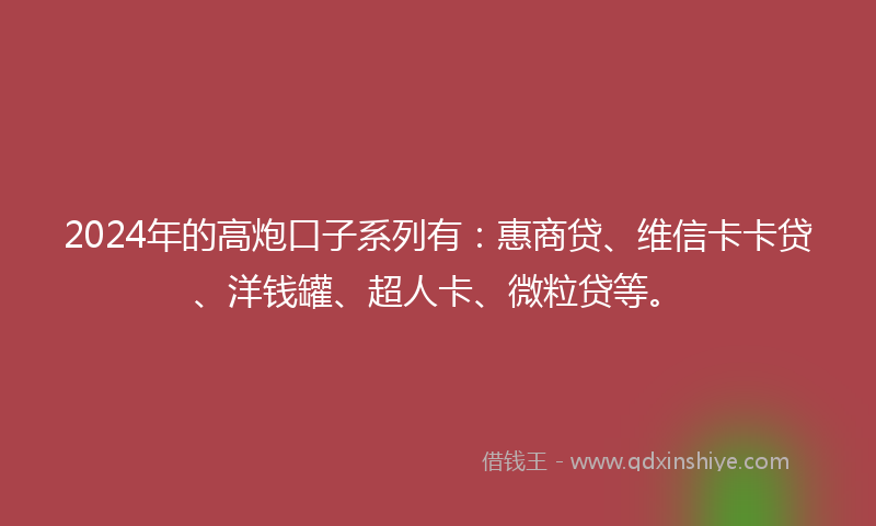 2024年的高炮口子系列有：惠商贷、维信卡卡贷、洋钱罐、超人卡、微粒贷等。