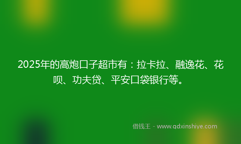 2025年的高炮口子超市有：拉卡拉、融逸花、花呗、功夫贷、平安口袋银行等。