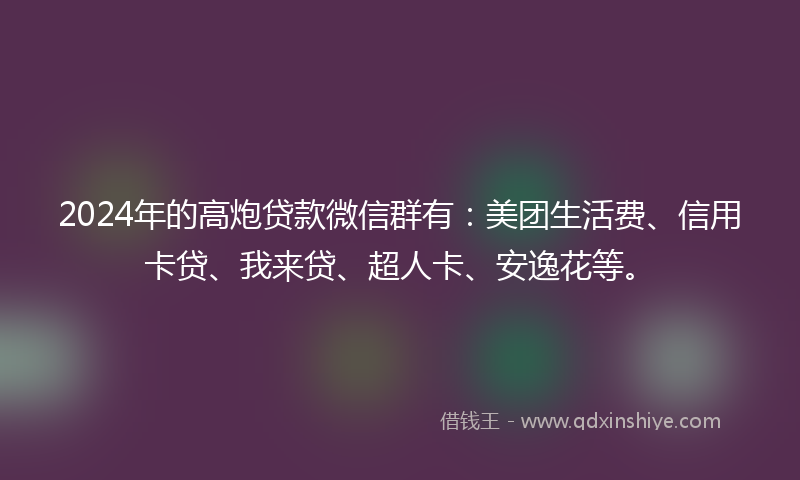 2024年的高炮贷款微信群有：美团生活费、信用卡贷、我来贷、超人卡、安逸花等。