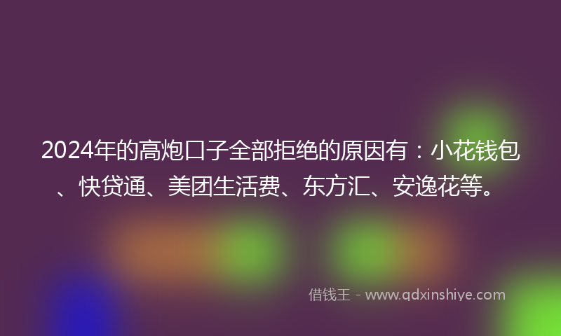2024年的高炮口子全部拒绝的原因有：小花钱包、快贷通、美团生活费、东方汇、安逸花等。