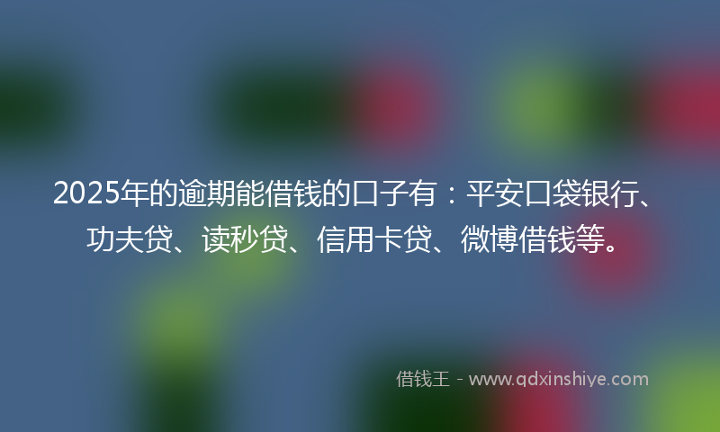 2025年的逾期能借钱的口子有：平安口袋银行、功夫贷、读秒贷、信用卡贷、微博借钱等。