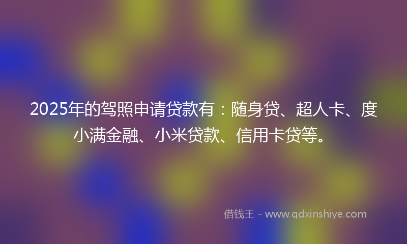 2025年的驾照申请贷款有：随身贷、超人卡、度小满金融、小米贷款、信用卡贷等。