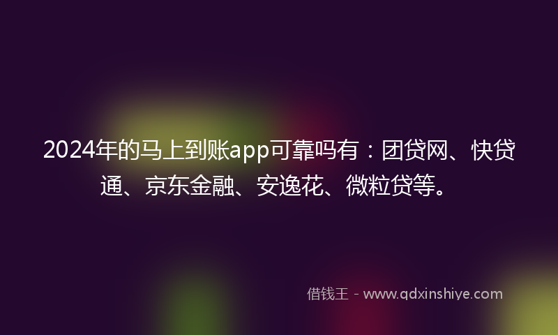 2024年的马上到账app可靠吗有：团贷网、快贷通、京东金融、安逸花、微粒贷等。