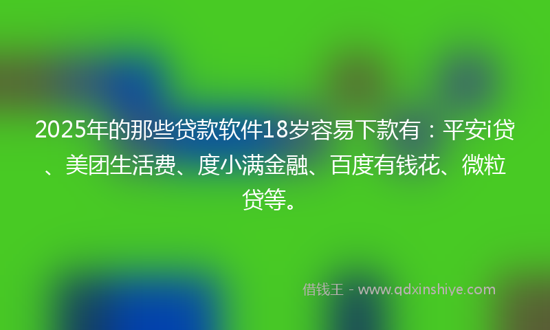 2025年的那些贷款软件18岁容易下款有：平安i贷、美团生活费、度小满金融、百度有钱花、微粒贷等。