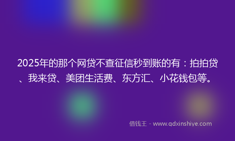 2025年的那个网贷不查征信秒到账的有：拍拍贷、我来贷、美团生活费、东方汇、小花钱包等。