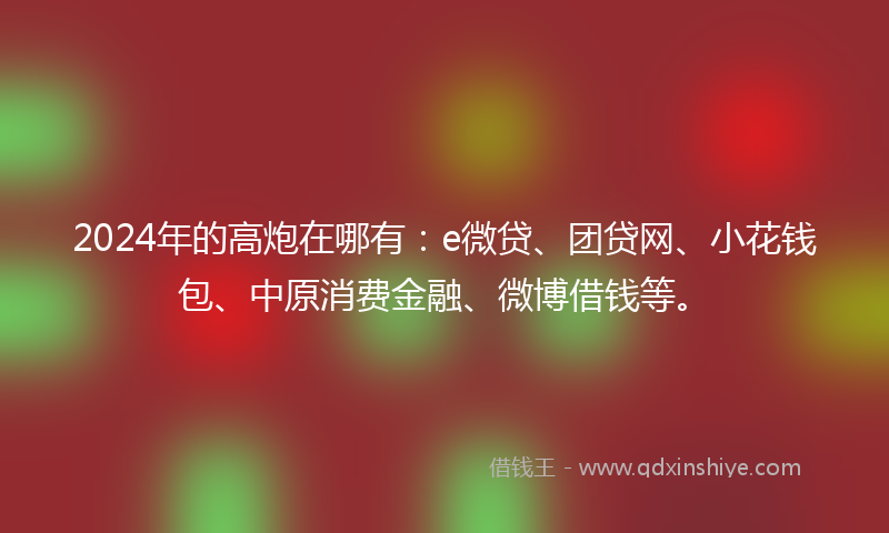 2024年的高炮在哪有：e微贷、团贷网、小花钱包、中原消费金融、微博借钱等。