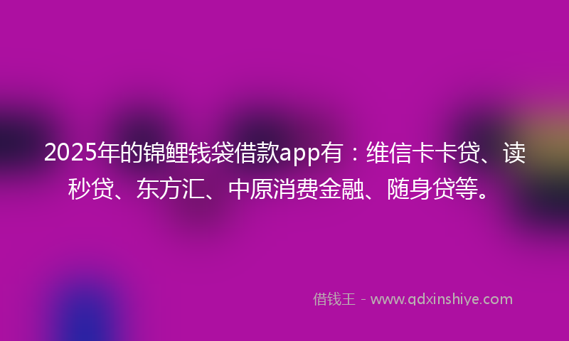 2025年的锦鲤钱袋借款app有：维信卡卡贷、读秒贷、东方汇、中原消费金融、随身贷等。